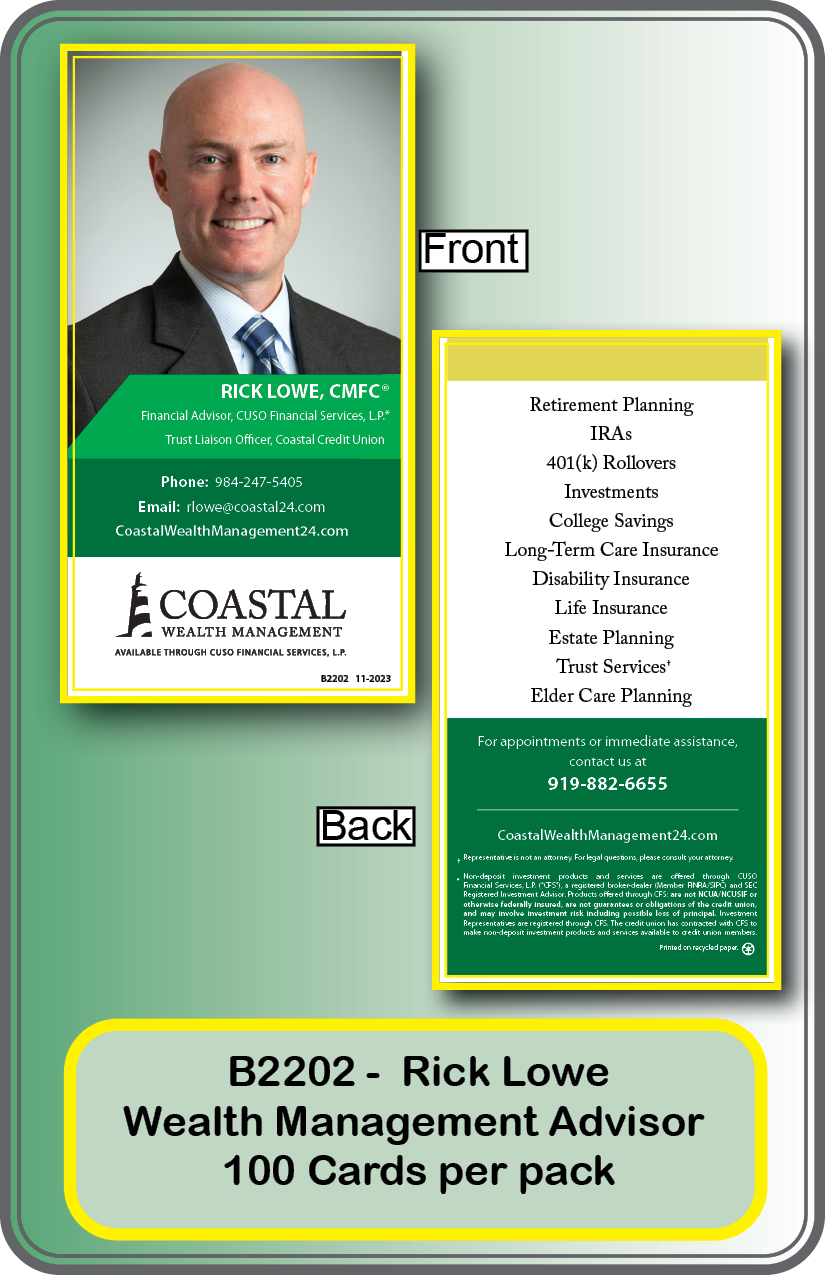 WEALTH MANAGEMENT- RICK LOWE <b>** Order By Pack of 100 cards</b>